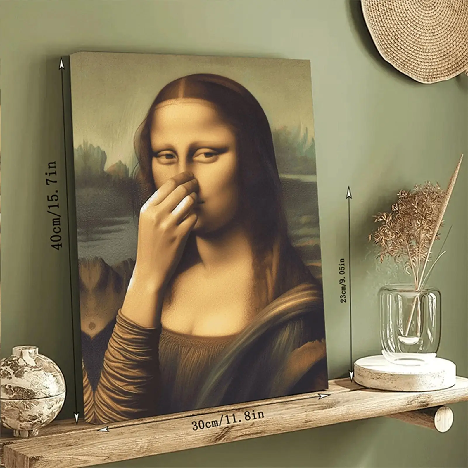 Mona Lisa Badezimmer-Wandkunst, Poster, Toilette, Humor, lustiger Druck, Davinci inspirierte Badezimmer-Wandkunst, Vintage-Leinwandgemälde mit schlechtem Geruch