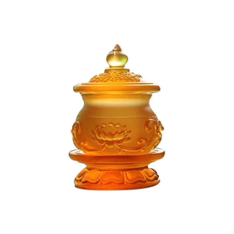 Handmade Ancient Glaze Relief Lotus Holy Supplies Water Cup Ornament Buddha Front Offering Wh