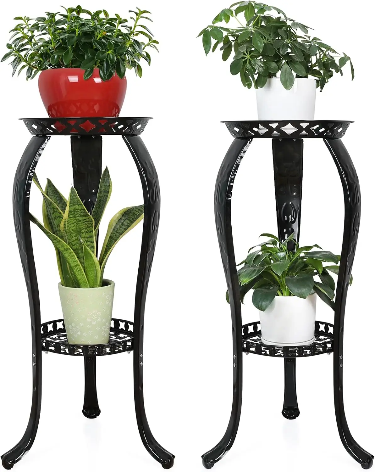 

2-Tier Metal Plant Stand Indoor Outdoor Iron Flower Pot Holder Tall Display Rack for Corner Porch, Black