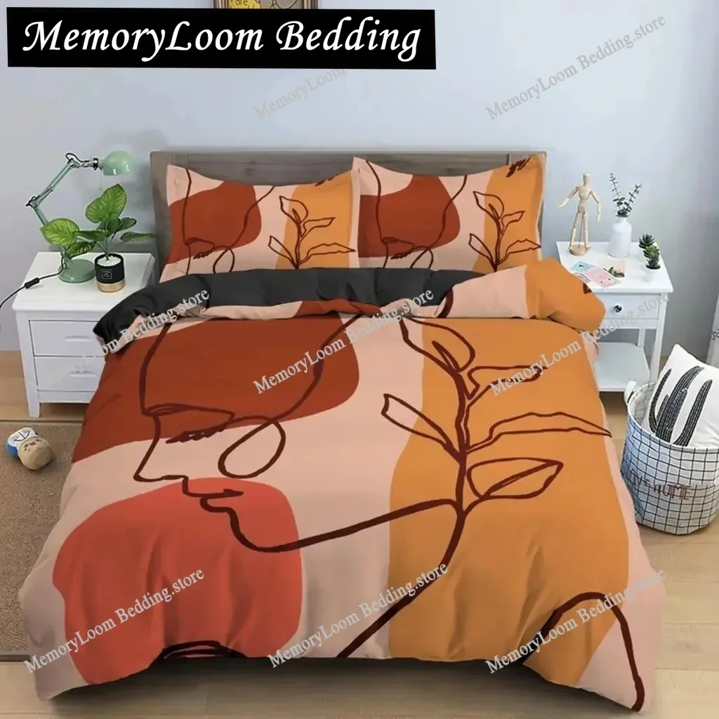 Nordic Line Figure Portrait Bedding Set Abstract Character Duvet Cover King Size Quilt Cover Polyester Modern Style Room Decor