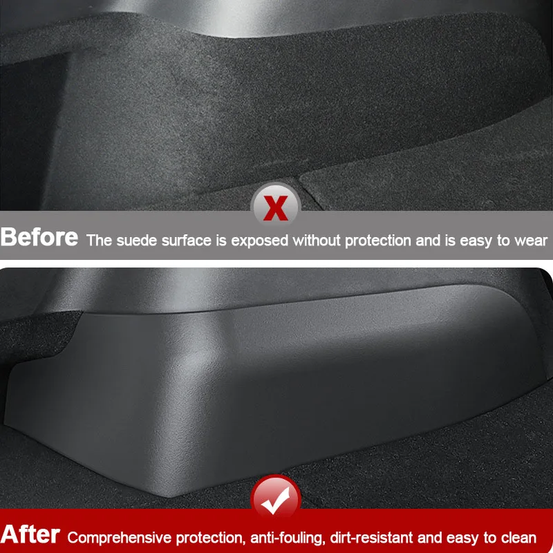 Protectores laterales de maletero para Tesla Model Y 2023, accesorios, cubierta de barra de alféizar de maletero, superficie peluda, carcasa antipatadas