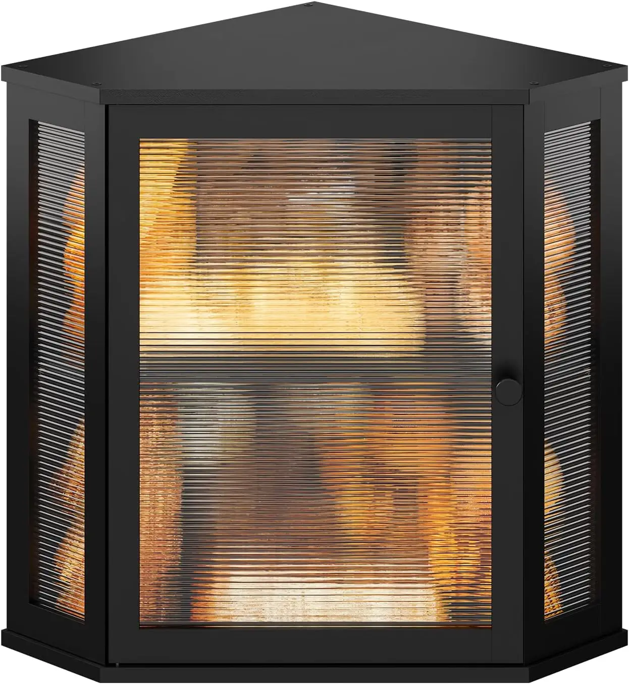 

Corner Kitchen Bread Box with Acrylic Wavy Door, Large Countertop Storage Container in Black