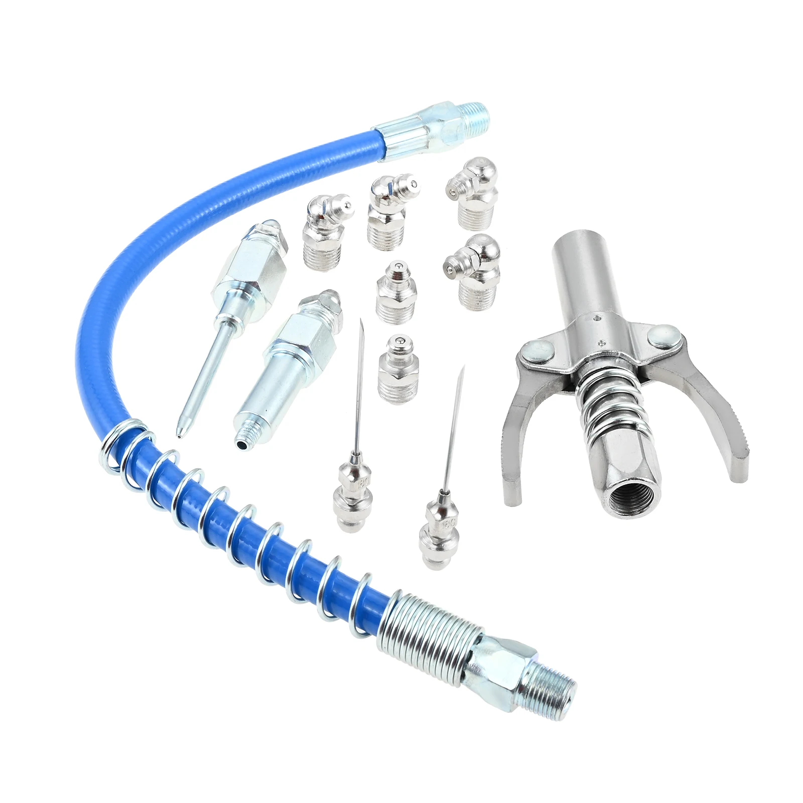 

Мазочный пистолет, игольчатые насадки, насадка 12 дюймов, гибкий шланг, диспенсер, гидравлические муфты, резиновый адаптер, комплект для автоматического смазочного трактора