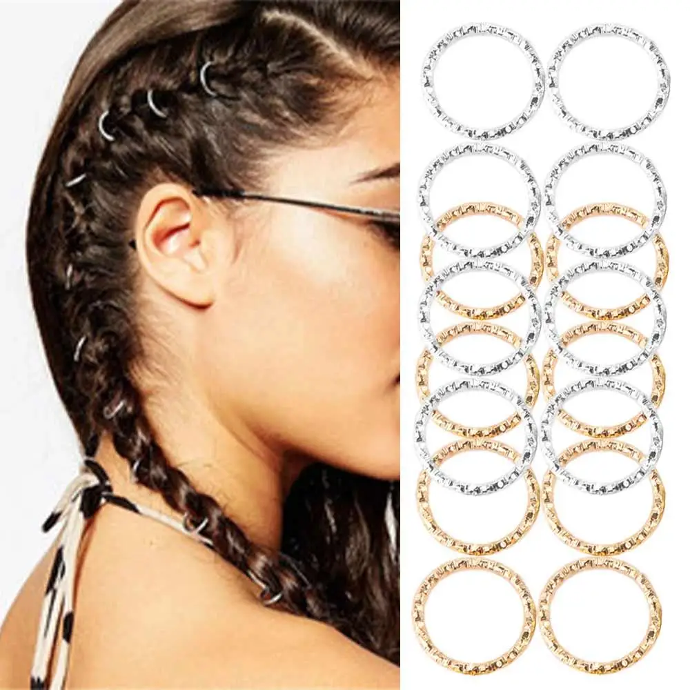 

50PCS Styling Tool Opening Hoop Circle Hair Rings Charm Big Hole Dreadlocks Beads Hairpin DIY Cuff Clip Hair Braids