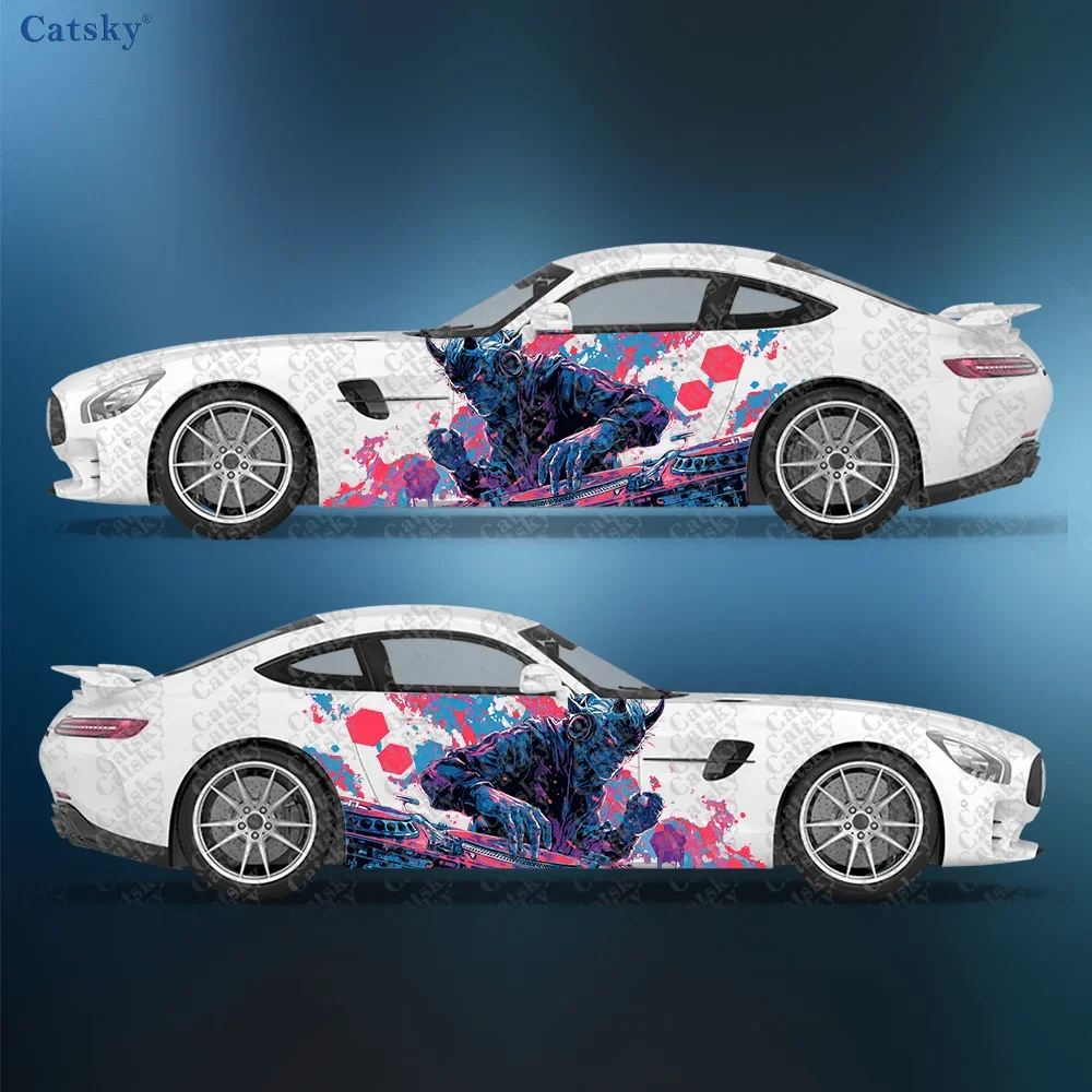 2pcs Demon Mask DJ Rock Colorful Splatter Decal, Durable, Fade-Resistant, Easy to Install and Remove - Enhance your vehicle' aes