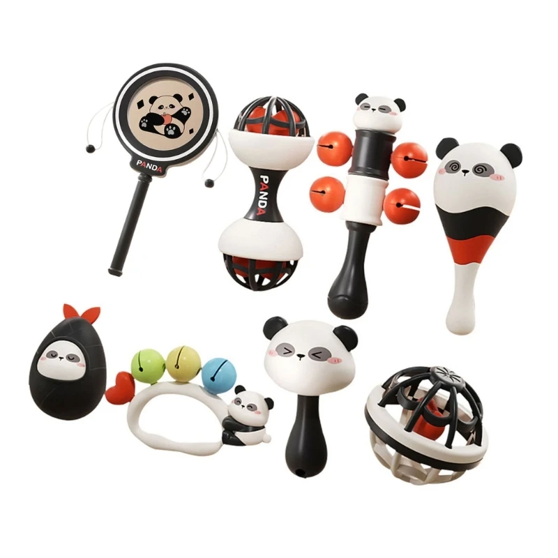 Educational Baby Rattle Set For 0-3Month Supporting Head Lift And Grip Training With Lovely Panda Shape Music Rattle Toy