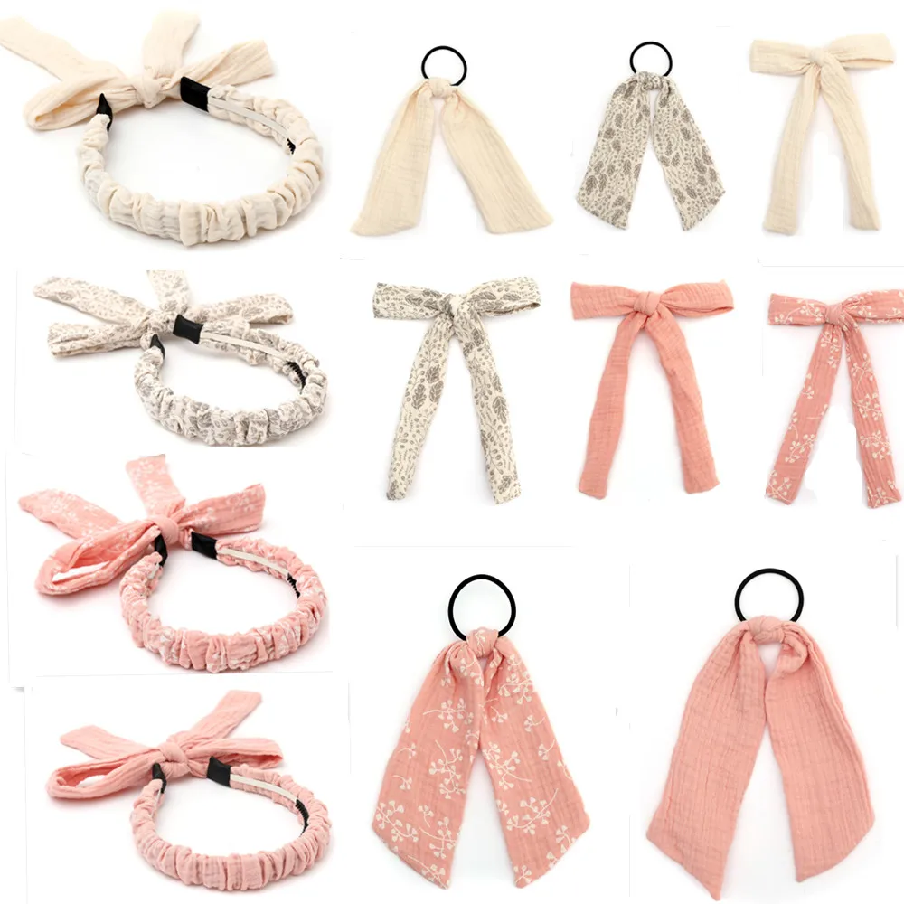 

Fashion New spring and summer Ruffle Printing Cotton fashion hair accessories Long band hairband and Broken flower headband