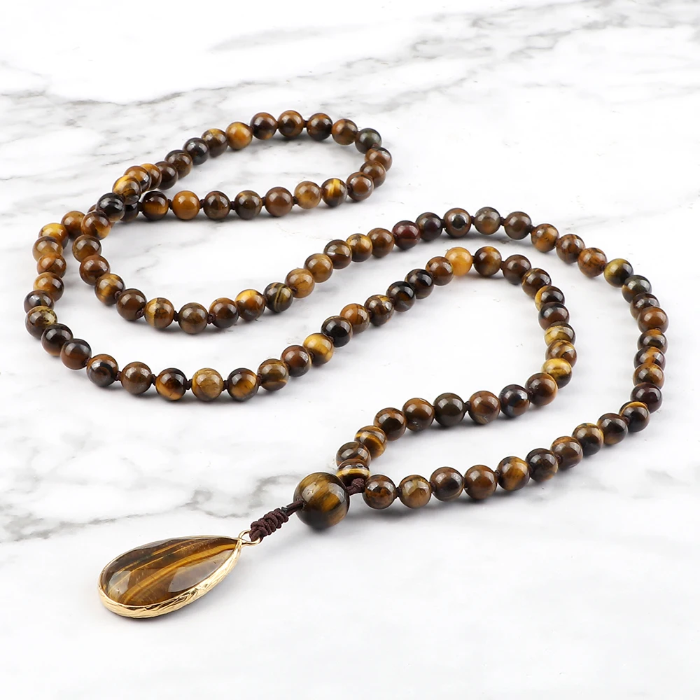 108 اليابانية الخرز القلائد الرجال 6 مللي متر خرز عين النمر قطرة الماء عقد حريمي متدلي سحر حماية الصحة مجوهرات اليوغا هدية #4