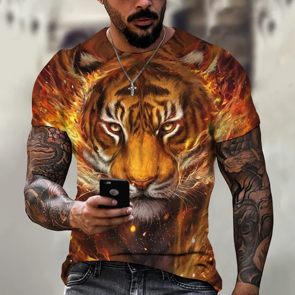 Animal ferocious beast lion tiger leopard 3D printed T-shirt men's short sleeved top oversized T-shirt men's fashion clothing