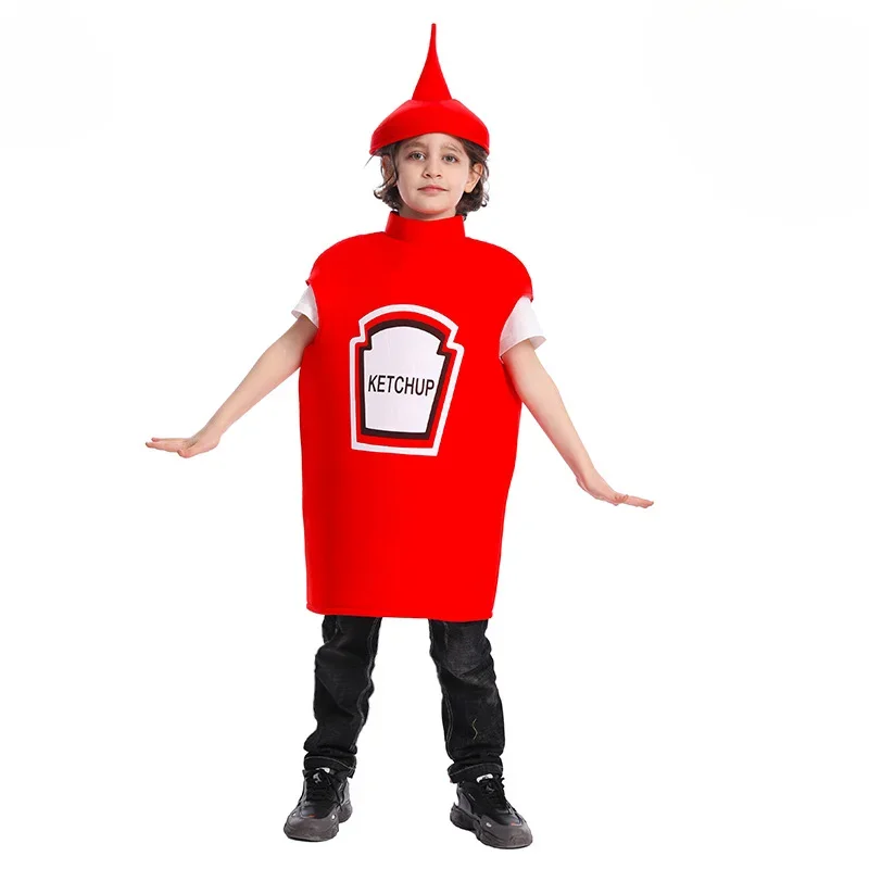 Costume drôle de carnaval d'Halloween pour enfants, ketchup espiègle, tomate aiss, ce costume de jeu, moutarde, élasthanne