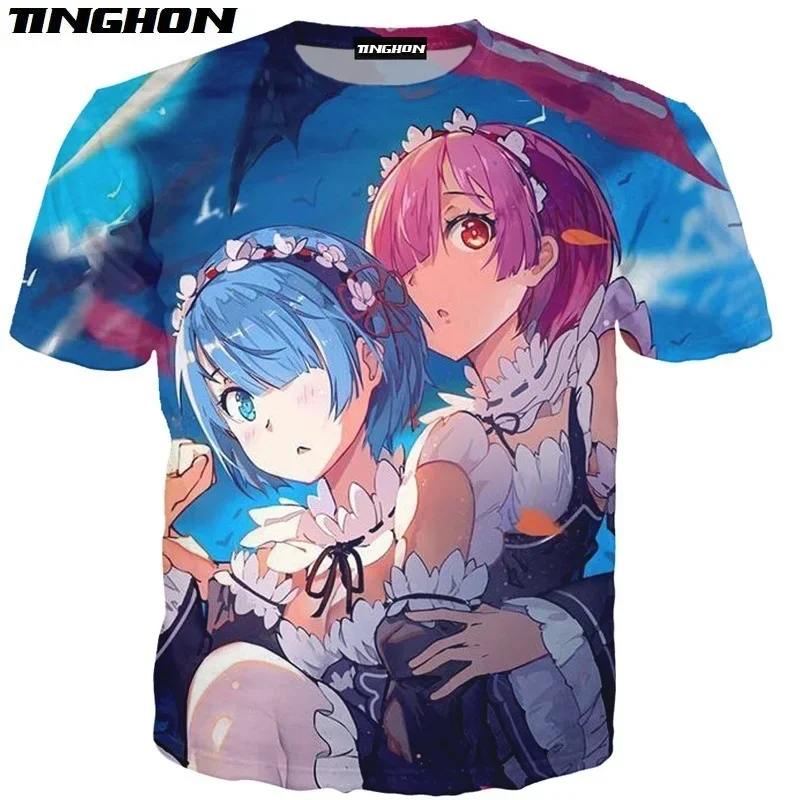 XS-7XL Anime Re:zero Twin Ram Rem Cosplay 3D Print Men Women Short Sleeves Summer Streetwear Casual T shirt 02