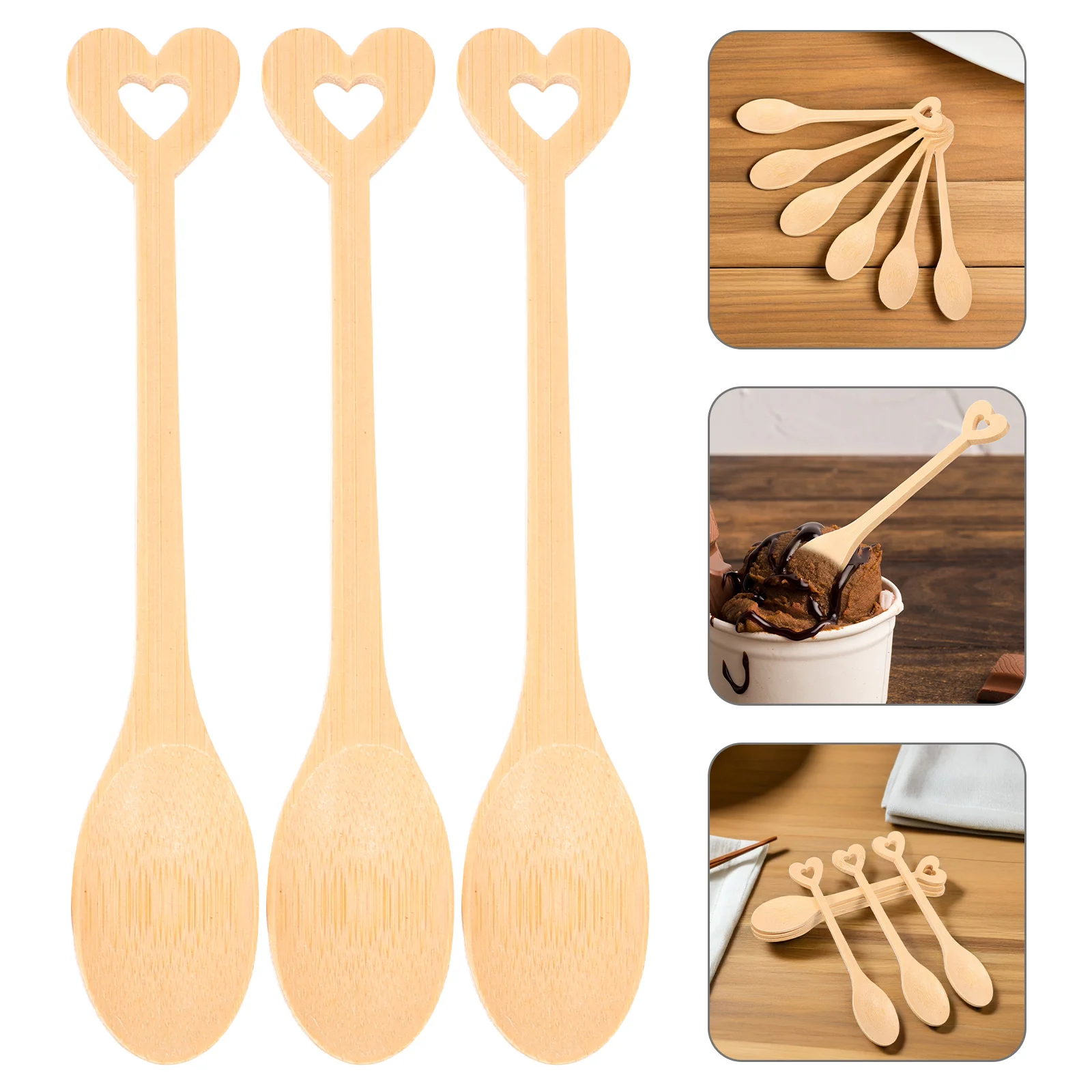 

6pcs Heart Handle Coffee Tea Scoop Stirring For Ice Cream Sugar Seasoning Rice Desserts Serving Spoons Small Bamboo Coffee Spoon