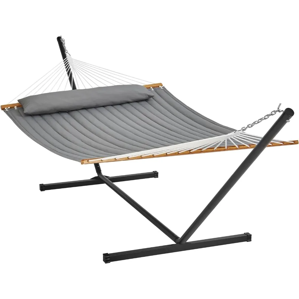 

2 Person Hammock with Stand,Heavy Duty 480lb Outdoor Hammock with Portable Steel Stand, Pillow & Bag,Hammock for Backyard, Patio