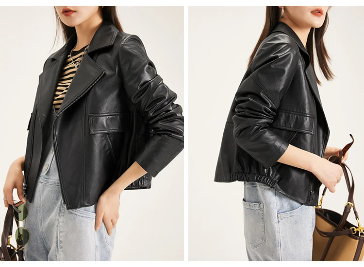 女性のための本革のオートバイのコート,女性のためのハンドバッグとシープスキン,小さな短いジャケット,テクスチャの質感,新しいファッション,秋
