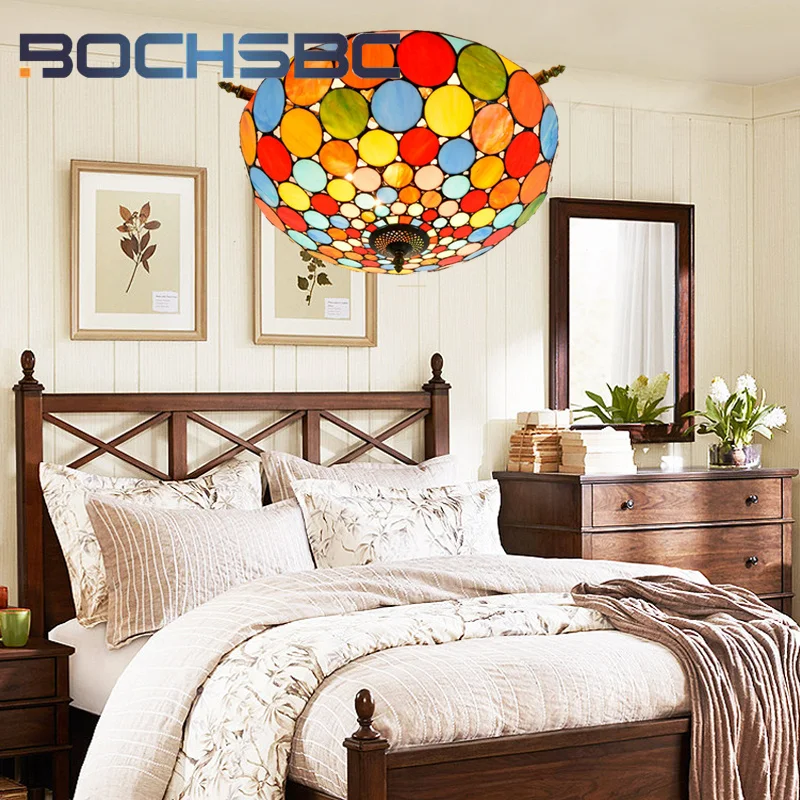 BOCHSBC Tiffany 22 inch dazzling stained glass ceiling light deco the living room dining room bar bedroom overhead light