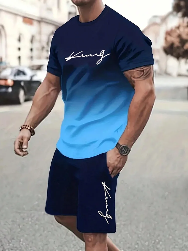 2024 New Daily Casual Men\'s T-shirt Shorts Set Urban Street Fashion Men\'s Short-sleeved Outdoor Sports 3D Printed Men\'s Shorts