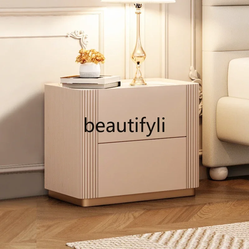 E182 Modern simple bedside table rack, solid wood Italian style, light luxury French bedroom cabinet storage