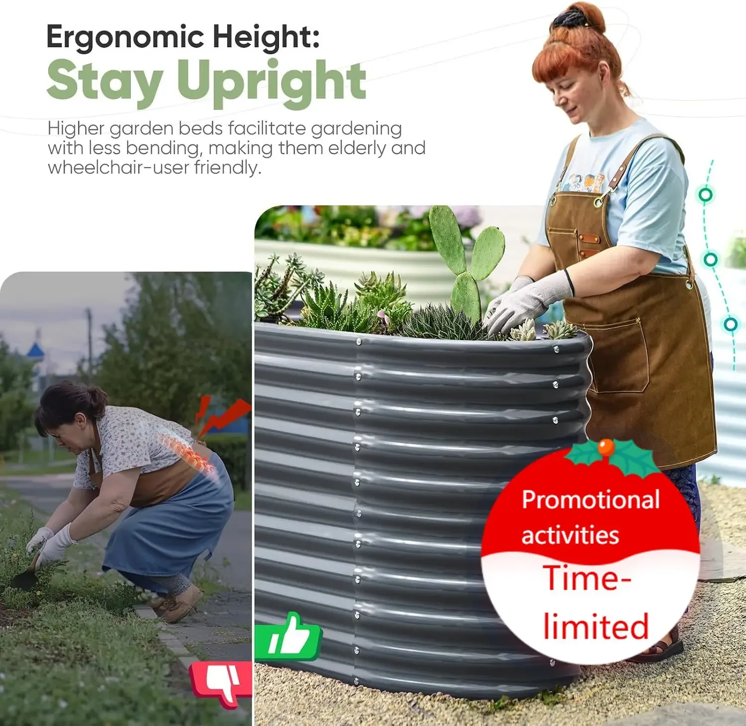 Raised Garden Bed 2.85 ft Tall 6 in 1 Galvanized Planter Garden Box Outdoor for Gardening, Deep Root Vegetables, Flowers Dark Gr