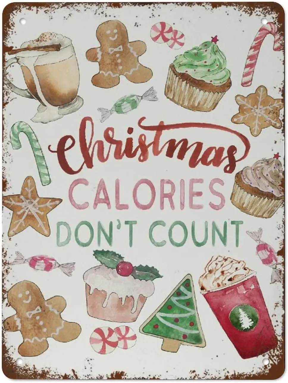 Tin Signs for Men Christmas Calories Dont Count Kitchen Wall Art Kitchen Holiday Decor Christmas Watercolor Painting Christmas C