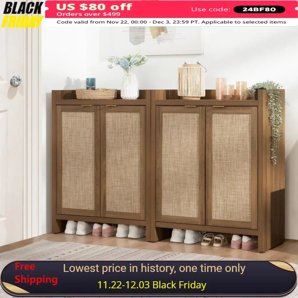 

Shoe Cabinet Set of 2 with Doors and Shelve 6-Tier Farmhouse Wood Storage Cabinets Large Capacity Shoe Storage Organizer Cabinet