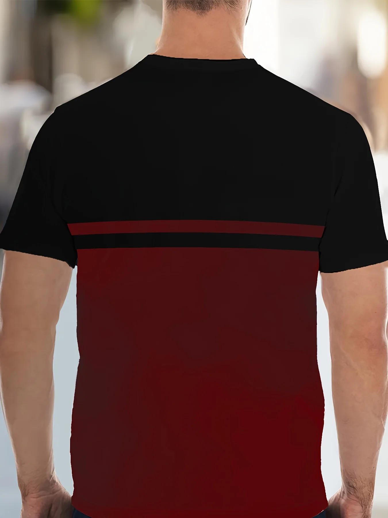 Men'S Novelty 3D Crew Neck T-Shirt,Casual Polyester Knit Fabric with Slight Stretch,Regular Fit,with Striped Pattern, image 2