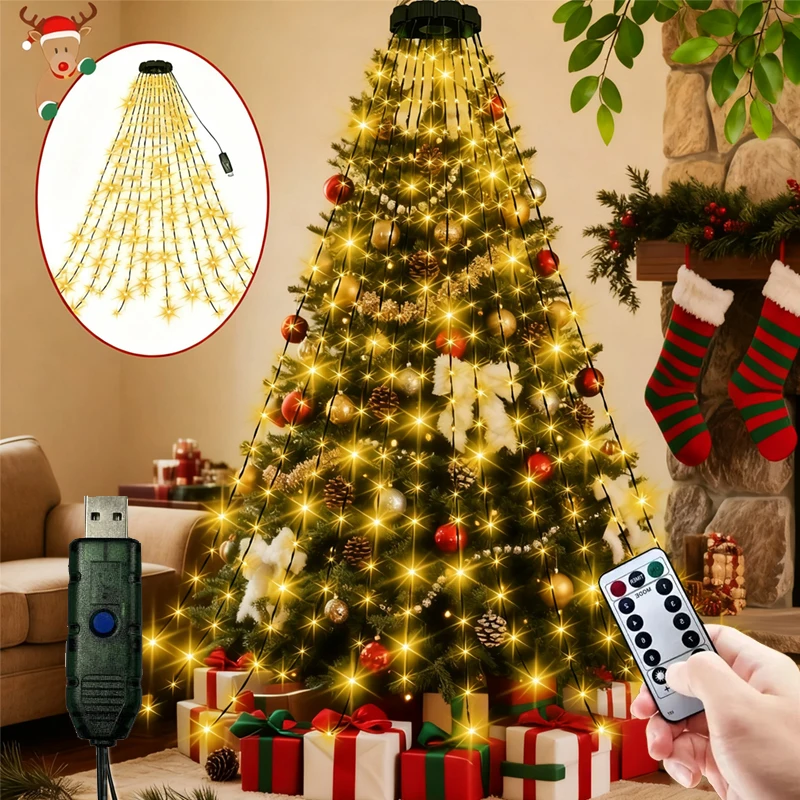 1.5m-3m クリスマスツリーストリングライト USB プラグイン IP44 防水 屋内および屋外のクリスマスツリーの装飾照明に最適