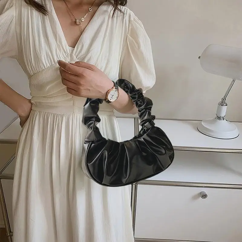 New Women's Bags Fashion Pleated Cloud Handlebags PU Leather Solid Color One Shoulder Handbag Women Shopping Shoulder Bag