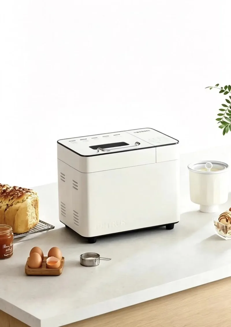 Multifunctional 2-pound stainless steel programmable fully automatic toaster with exhaust funnel and powerful DC motor
