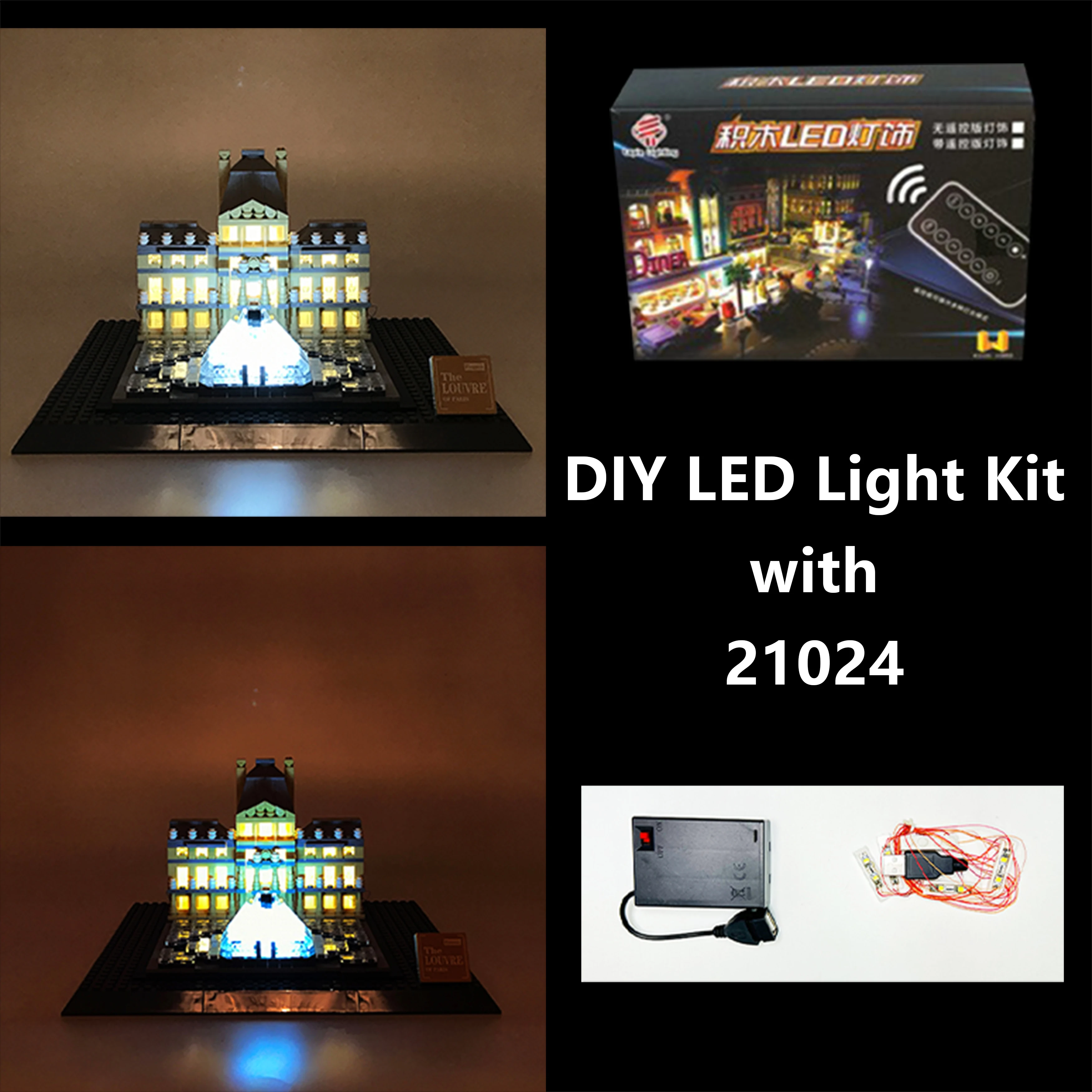 DIY Building Block LED Light Kit for 21024 Paris Art Museum Model, Decorative Remote Control Lighting Accessories