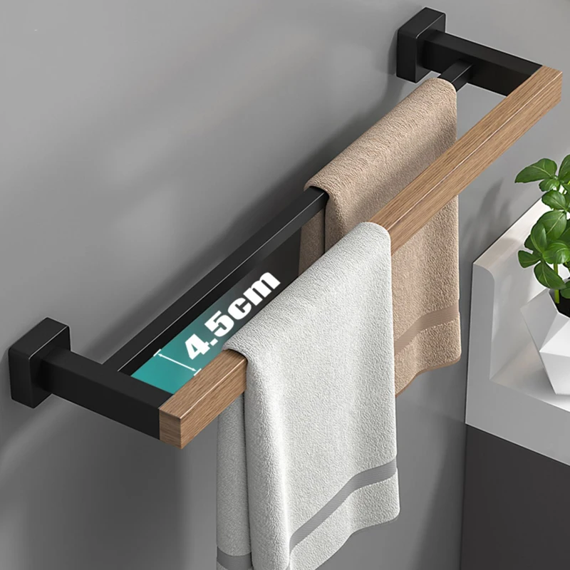 Bathroom Hardware shelf Black Wood Bath Accessories Wall Mounted Towel Rack,Towel Bar,Toilet Brush,Towel Hooks,Paper Holder