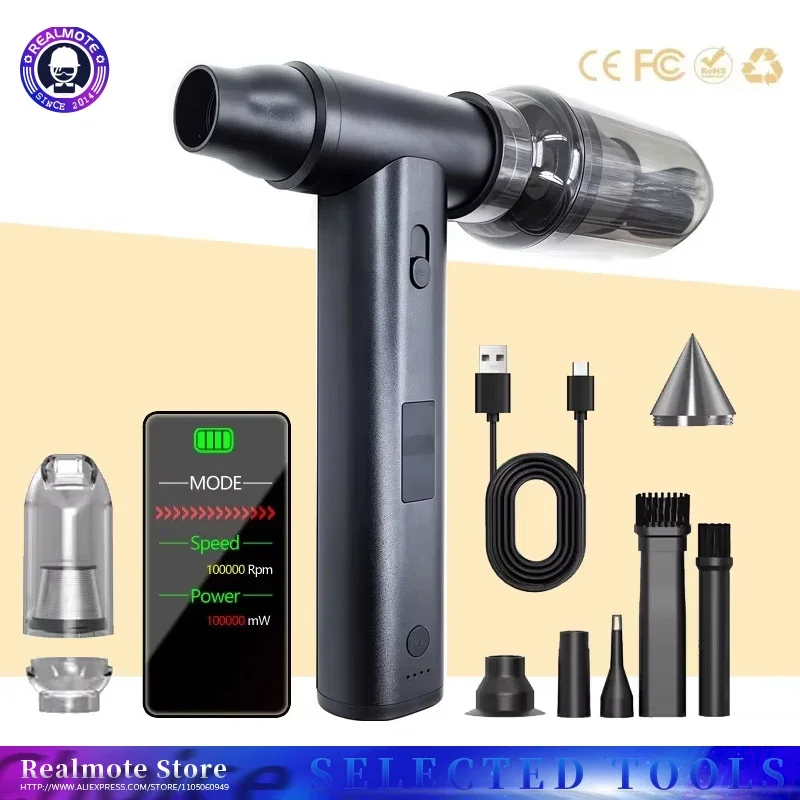 

LED Display Brushless Jet Fan Handheld Turbo Blower High Speed Electric Air Duster for Dust Snow Removal Keyboard Car Camera Com