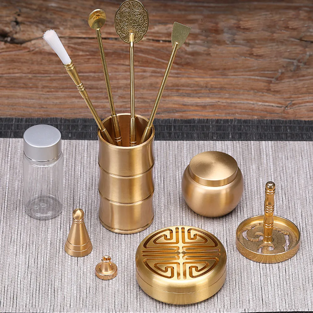 

1Set Premium Brass Incense Making Tools Kit Includes Mold Spoon Shovel Brush Press for Powder Incense Crafting Ceremony Home