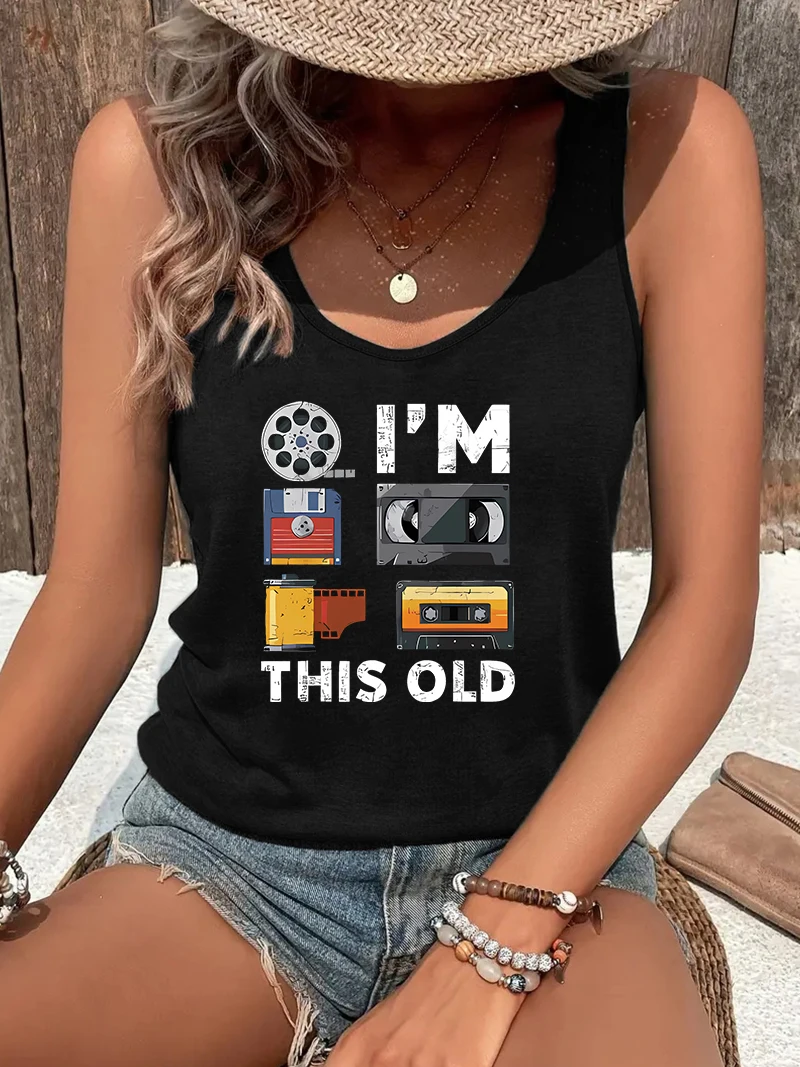 Women's Summer Sleeveless Tank Top, Retro Film Tape Cassette 