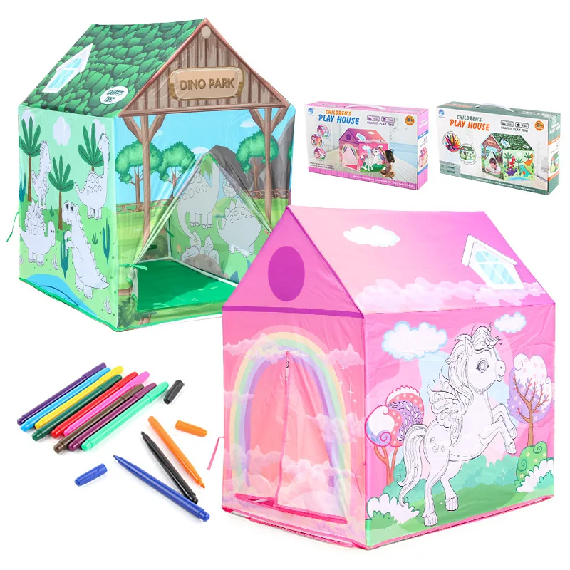 

Child Graffiti Tent Playhouse for Boys Girl Tipi DIY Coloring Tent for Kids Wigwam Washable Tent Doodle Toy for Indoor Outdoor