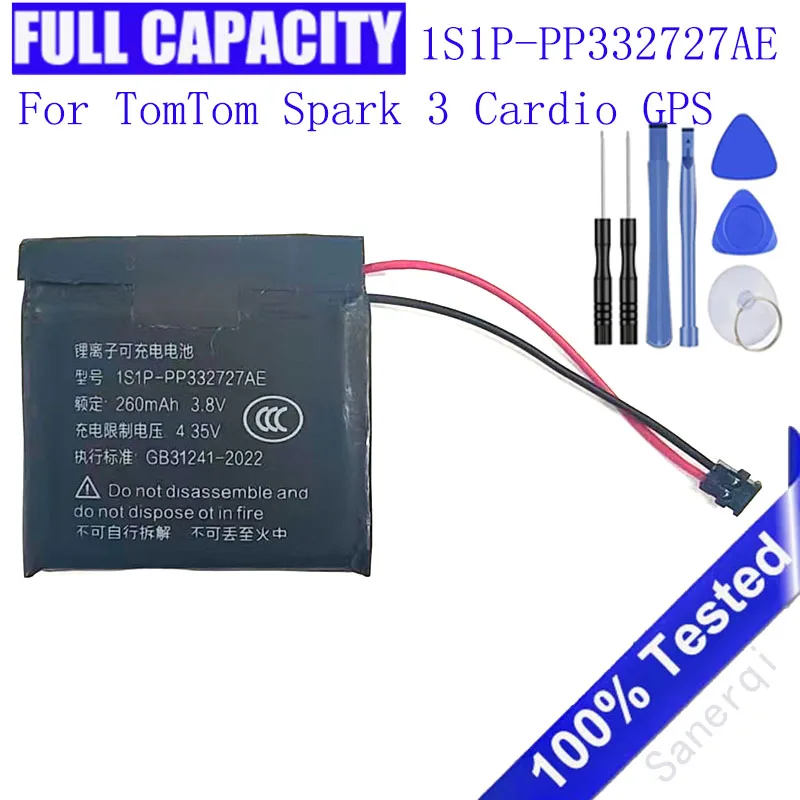 

1S1P-PP332727AE For TomTom Spark 3 Cardio GPS Watch Acumulator 2-wire Plug 260mAh Music Battery 332727 PP332727 + Tools