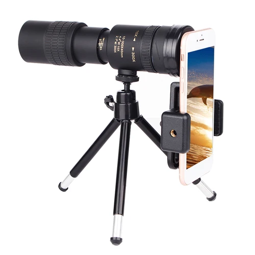 Imagen 2 del producto Telescopio Monocular BAK4 de 10-300x40mm, telescopio con soporte para teléfono inteligente y trípode para adultos, observación de aves al aire libre