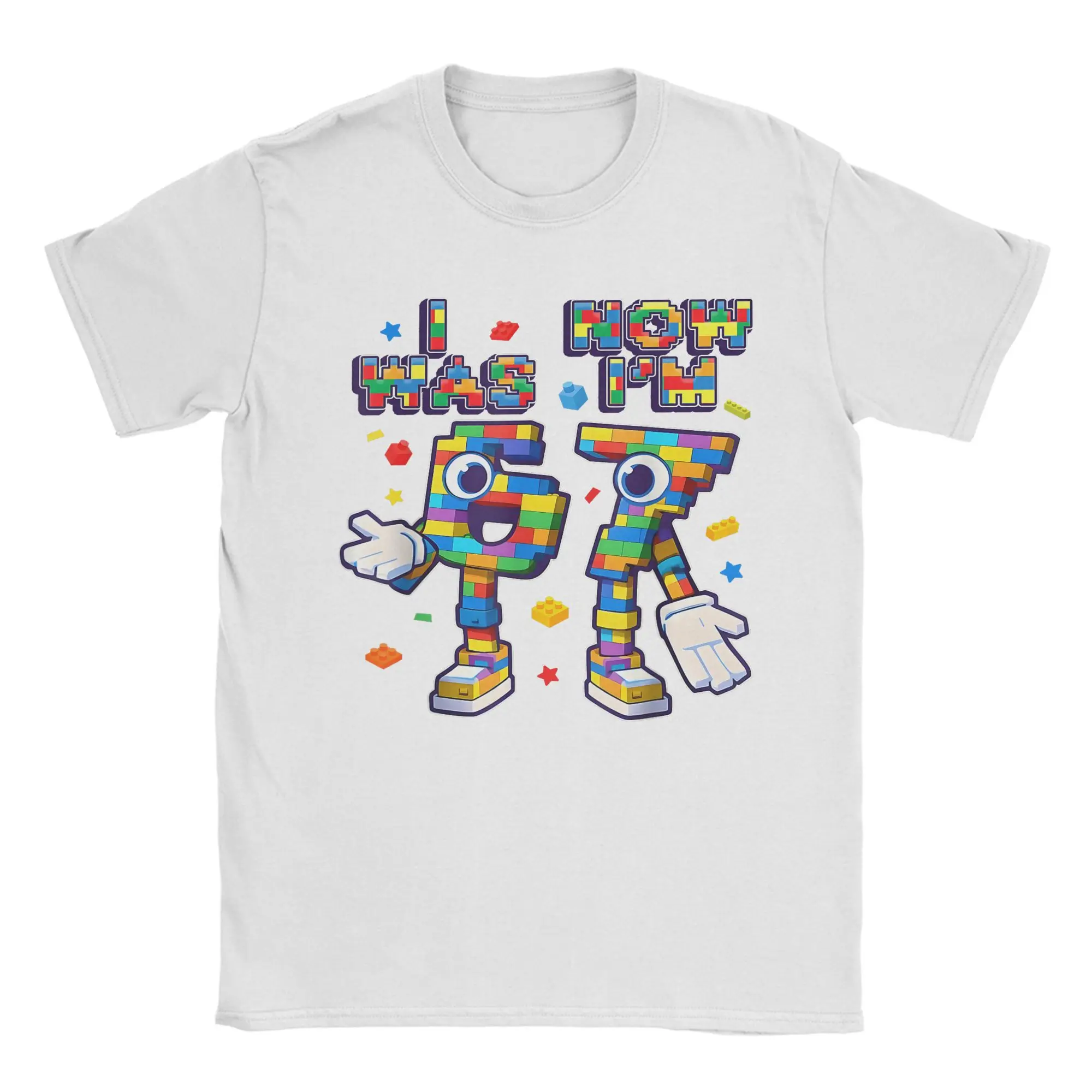 

I Was 6 Now I'm 7 Six Seven Italian Brainrot Building Blocks T Shirt Men's Cotton Humor T-Shirt O Neck Short Sleeve Tee Shirt