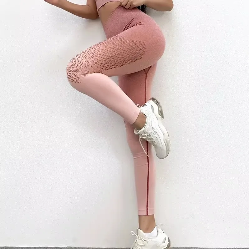 Women's High Waist Gradient Color Leggings Female Energy Sport Wear Seamless Yoga Pants Gym Workout Fitness Clothing