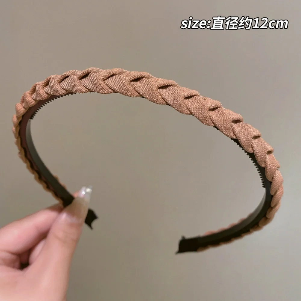 Geflochtenes Stoff-Stirnband, Einfarbiges Dünnes Haarband, Doppelter Böhmischer Rutschfester Haarreif, Haar-Accessoires für Mädchen – Detail 10
