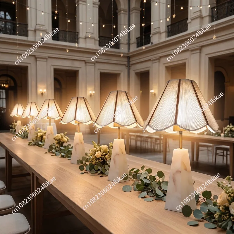 Hot-selling natural marble charging desk lamp, wiring-free remote control, three-color stepless dimming luxury bedside