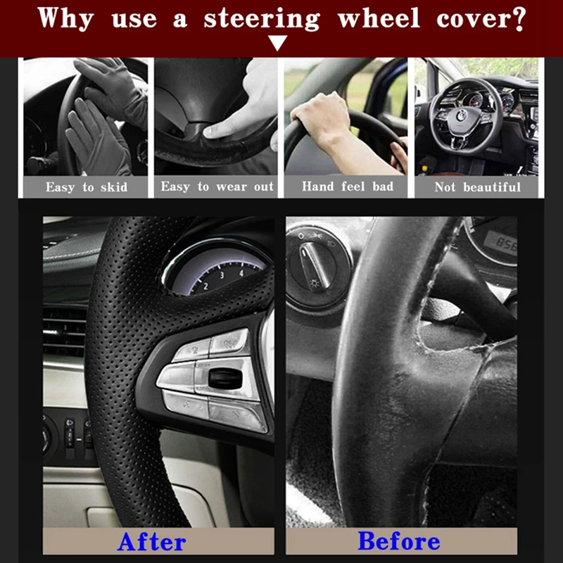 DIY Black Genuine Leather Car Accessories Steering Wheel Cover For BMW M Sport E46 330i 330Ci E39 540i 525i 530i M3 E46 M5 E39