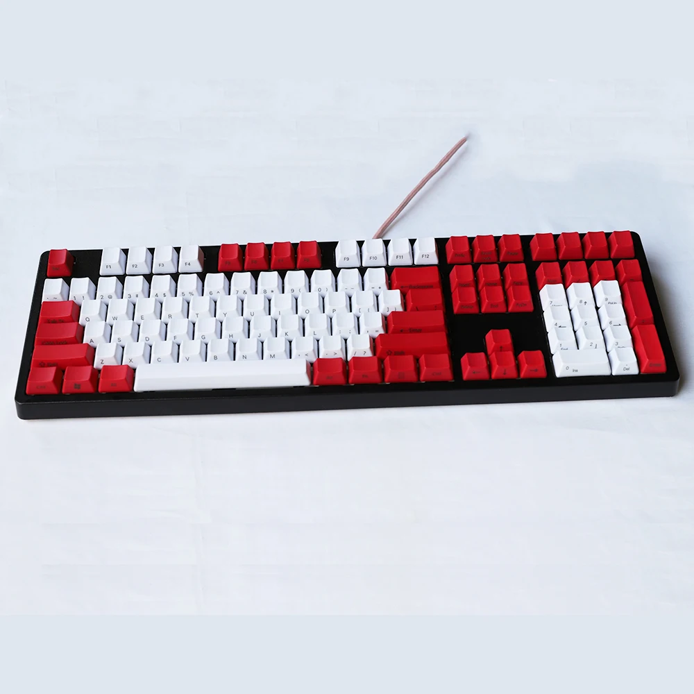 OEM PBT Keycaps White-Red Mixed ANSI ISO Layout Option 61 87 108 Keys for MX Switches Fit Mechanical Keyboard