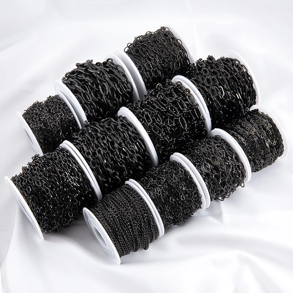 1/2/10M Gun Black Stainless Steel Chain Simple Retro Suitable DIY Bracelet Jewelry Accessories Clothing Decoration Flat Chain