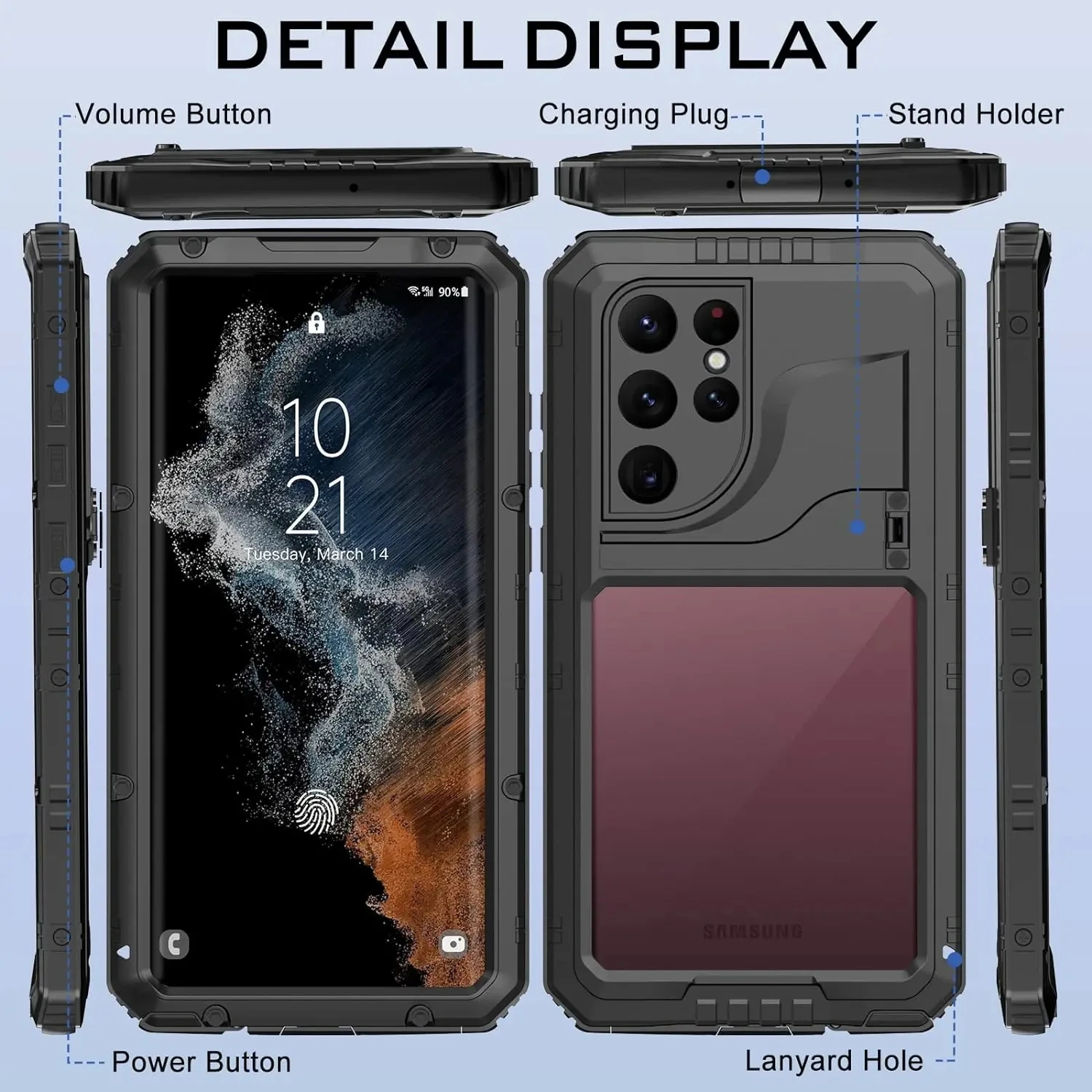 Heavy-duty metal stand Aluminum alloy metal waterproof housing for Samsung S23 S22 Ultra Plus shockproof cover screen protector