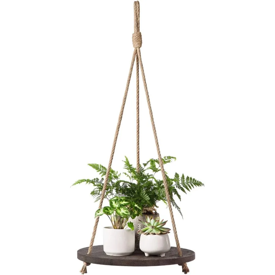 

Hanging Plant Shelf Round Wood Rope Hanging Floating Shelf Vintage Home Dr Display Planter Rack for Living Room Bedroom Kitchen