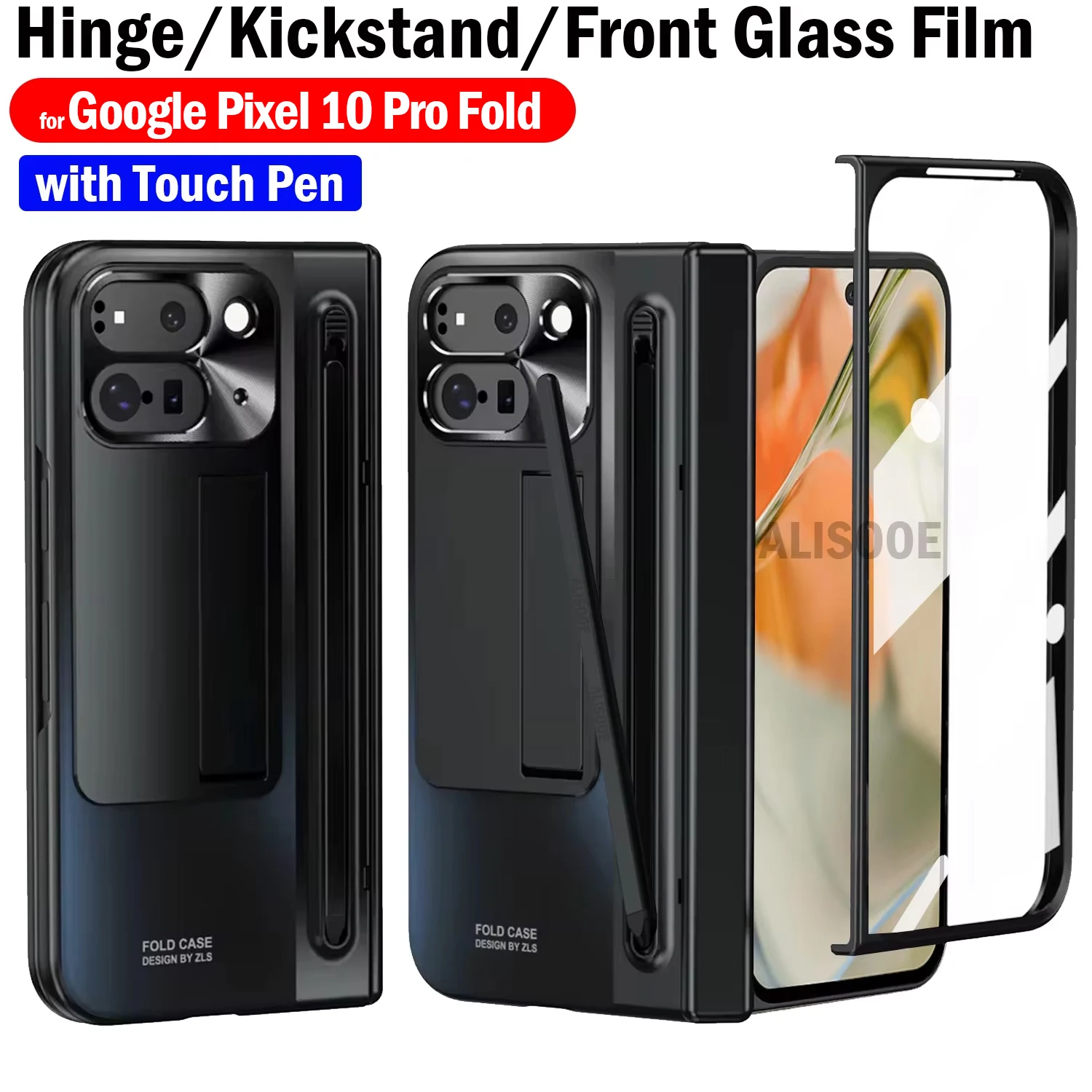 مع قلم اللمس Funda لجوجل بيكسل 10 برو حافظة قابلة للطي المفصلي فتحة القلم حامل حامل كوف مع زجاج الشاشة الأمامية