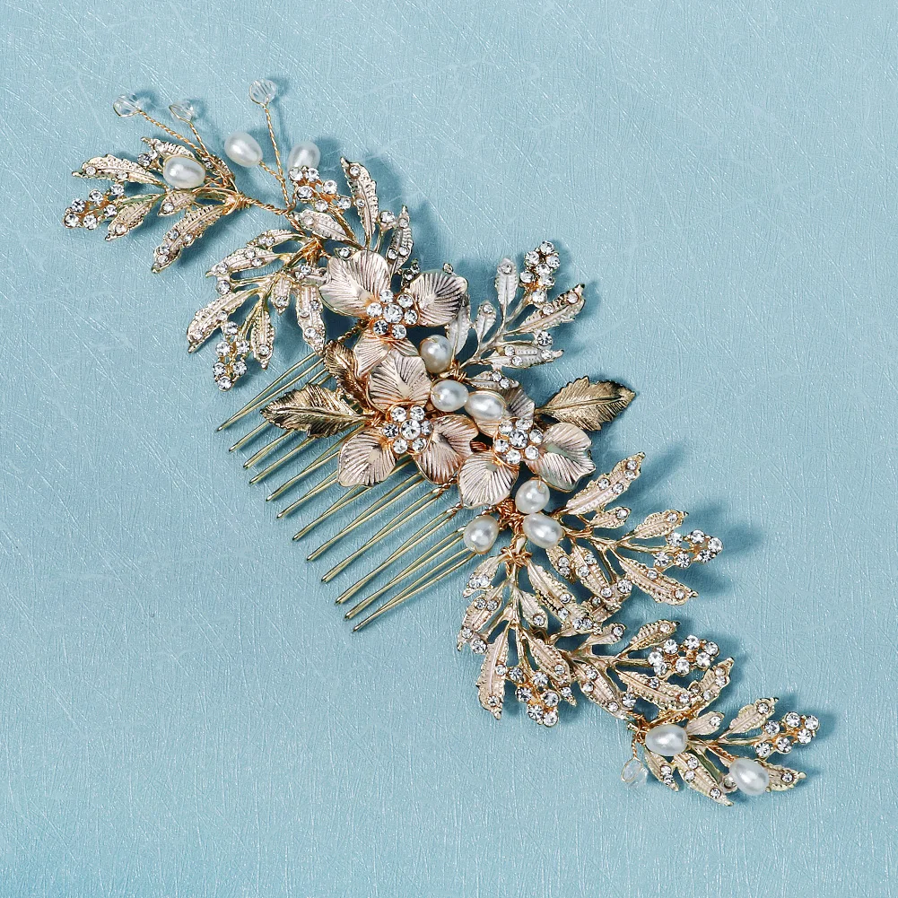 الفاخرة الثقيلة سبيكة زهرة الشعر مشط الأزياء كريستال اللؤلؤ دبوس الشعر خوذة احتفالية الزفاف المرأة مقاطع الشعر كهدية