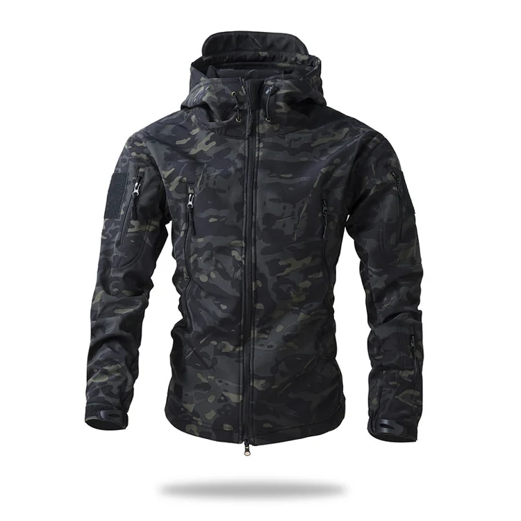 

New Soft Shell Tactical Jacket Men Winter Fleece Hooded Coat Hunting Clothes Outdoor Camouflage CS Tops Waterproof Windproof