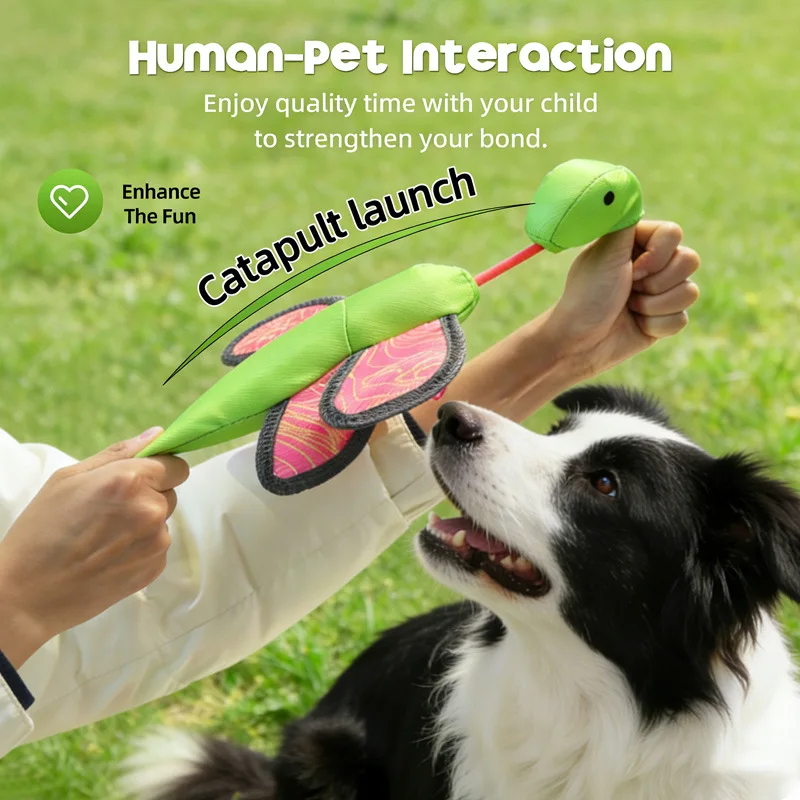 Dog Fetch Toys Plush Dragonfly Shaped Launching Game Interactive Dog Toys with Crinkle Paper for Outdoor Garden Lawn Backyard