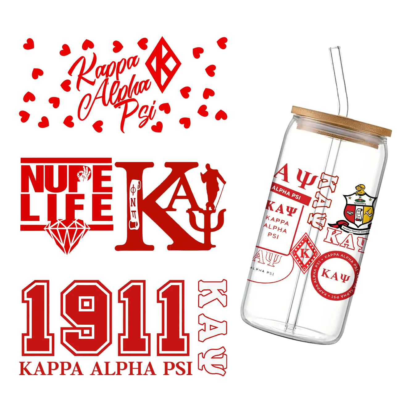 11x24cm Sorority Kappa Alpha Psi Fraternity For Libbey 16oz Can Glass 3D Waterproof UV DTF Coffee Can Wrap Libbey Glass Wrap